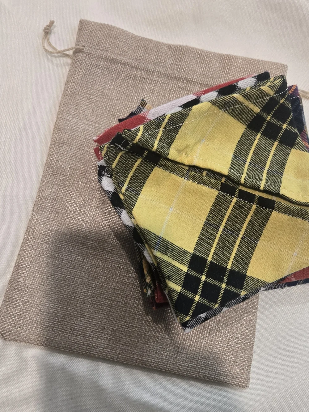 6 Pets Plaid Triangle Bandana Scarf - Yellow, Black, Red, Blue, Grn, Pnk / Human